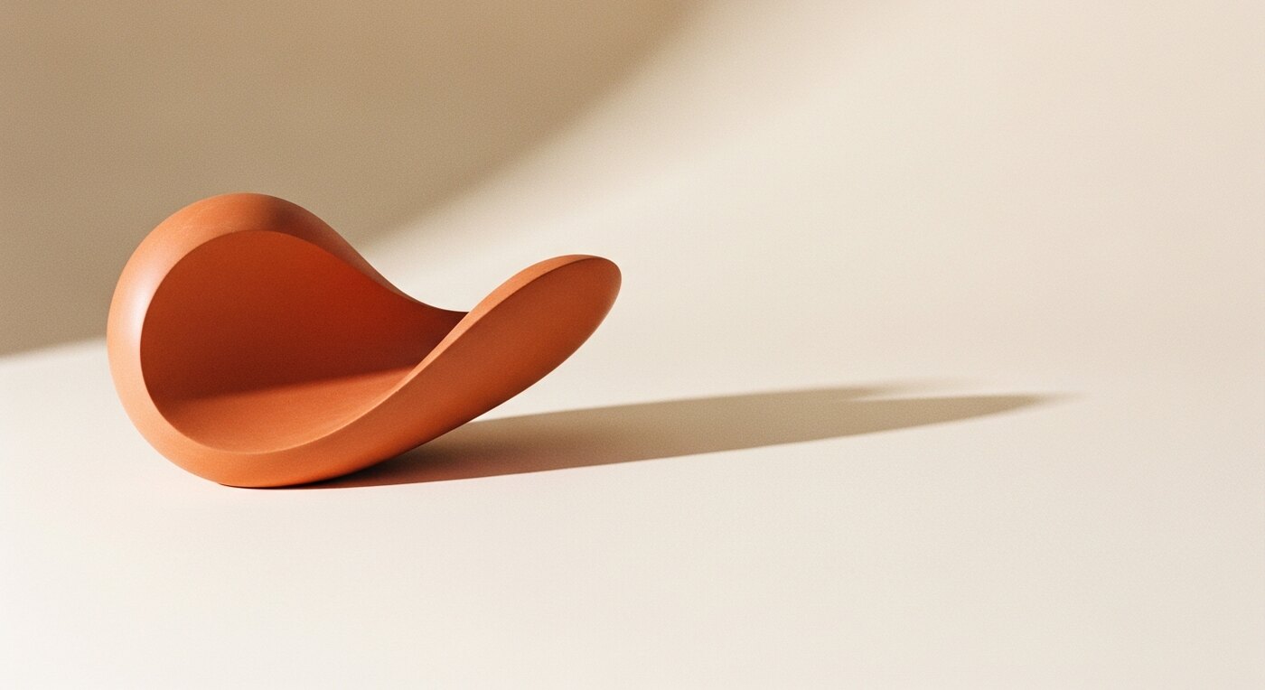 Forma curva minimalista em terracota sobre fundo creme